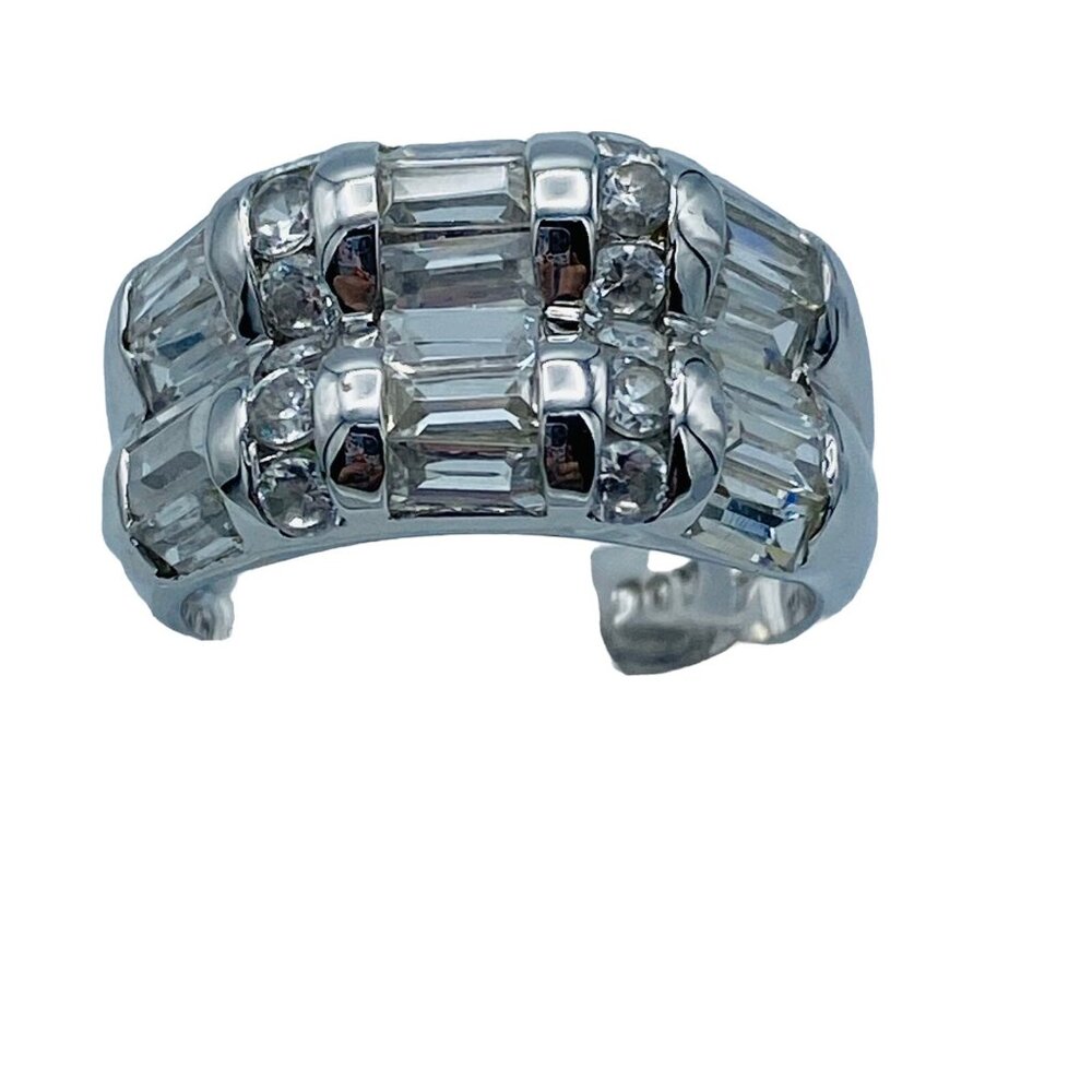 ADI Sterling Silver Stacked Baguette Cubic Zirconia Ring Size 5.75 Designer